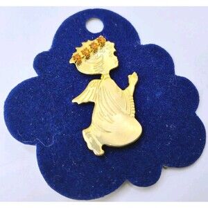 5/$25 Gold Tone Orange Topaz November Rhinestone Halo Angel Brooch